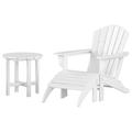 WestinTrends Dylan Patio Lounge Chairs 3 Pieces Seashell Adirondack Chair with Ottoman and Side Table All Weather Poly Lumber Outdoor Patio Chairs Furniture Set White