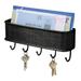 MDHAND Key Holder for Wall and Mail Shelf Decorative Wall Rack for Keys Letters Perfect for Entryway Kitchen (Black)