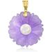 9Mm Cultured Pearl And Lavender Jade Flower Pendant In 14Kt Yellow