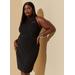 Plus Size High Collar Paneled Bodycon Dress