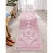 Machine Washable Area Rug With Non Slip Backing For Living Room Bedroom Bathroom Kitchen Printed Persian Vintage Home Decor Floor Decoration Carpet Mat (Pink 2 6 X 13 )