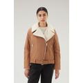 Woolrich Women Aviator Jacket with collar in Sherpa Wool Blend Brown Size L