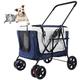 Pet Travel Stroller Dog Cat Pushchair Pram Jogger Buggy W/Locking Zippers Plush Nap Pillow Interior Room Airy Windows Sunroof Reduces Anxiety,Blue