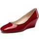 NobleOnly Womens Mid Wedge Heel Square Toe Slip-on Patent Leather Pumps Court Shoe Casual Office Dress Basic Classic Shoes 5 CM Heels Wine Red 8.5 UK