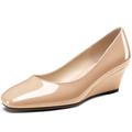 NobleOnly Womens Mid Wedge Heel Square Toe Slip-on Patent Leather Pumps Court Shoe Casual Office Dress Basic Classic Shoes 5 CM Heels Nude 7 UK