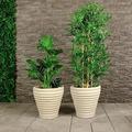 Charles Bentley Pair of Moroccan Round Stone Planters (Dia. 43cm) Plastic Plant Pots Small Set of 2