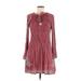 Tularosa Casual Dress - Fit & Flare Keyhole Long sleeves: Pink Dresses - Women's Size Medium