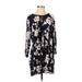 Billabong Casual Dress - Shift Crew Neck 3/4 sleeves: Black Floral Dresses - Women's Size Small