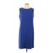 Lafayette 148 New York Casual Dress - Sheath Crew Neck Sleeveless: Blue Print Dresses - Women's Size 10