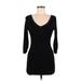Express Casual Dress - Mini V-Neck 3/4 sleeves: Black Solid Dresses - Women's Size Medium