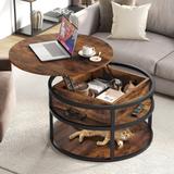 Moasis Round Lift Top Coffee Table with Hidden Storage and Shelf