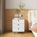 White 3-Drawer Storage Steel Cabinet Nightstand w/ Round Button Handle