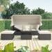 Outdoor Patio Rectangle Daybed with Retractable Canopy and Washable Cushions, Wicker Furniture Sectional Seating