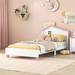 White+Pink-Twin Size Wood Platform Bed with House-shaped Headboard