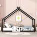 Black Twin Size Metal Kids House Bed Wood Platform Bed with Roof