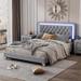 Gray Queen Size Soft Velvet Platform Bed with Crystal Tufted Headboard