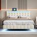 Modern Queen Size Platform LED Bed, Comfy Upholstered Bed, Floating Bed Frame with LED Lights and USB Charging