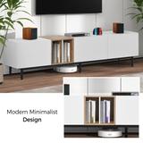 Media Console Table Natural Wood TV Stand for 80'' TV with 3 Doors and Large Storage Cabinet Entertainment Center