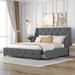 Gray Modern Queen Size Linen Fabric Platform Bed with 4 Storage Drawers