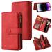 K-Lion for Samsung Galaxy S21 Ultra Retro Classic PU Leather Zipper Card Slots Kickstand Wallet Flip Case Shockproof Full Body Phone Cover with Wrist Strap for Samsung Galaxy S21 Ultra Red
