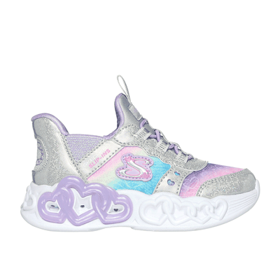 Skechers Girl's Slip-ins: Infinite Heart Lights Sneaker | Size 7.0 | Silver | Synthetic/Textile
