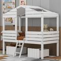 Harper Orchard Adelmar Canopy Twin Size Low Loft Wood Storage Bed w/ Two Drawers Wood in White | 71 H x 41 W x 81 D in | Wayfair
