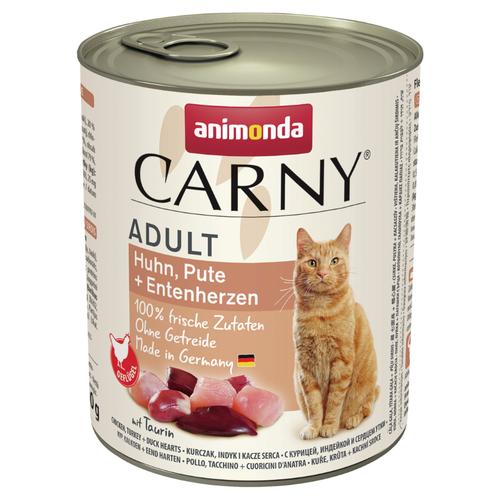 12x800g TChicken, Turkey & Duck Hearts Animonda Carny Wet Cat Food