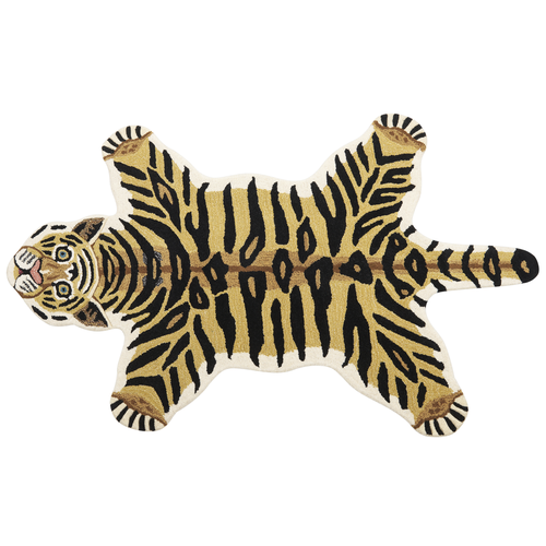Teppich Schwarz und Beige Wolle Tiermotiv 100 x 160 cm Tiger Design Handgetuftet Modern Kurzhaar Kinderzimmer Schlafzimmer Deko Accessoires