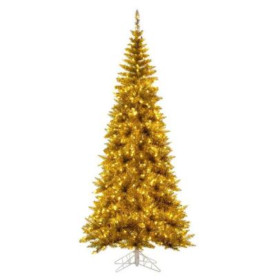 Vickerman 729823 - 4.5' x 24" Gold Slim Tinsel 200 Dura-Lit� Warm White LED Mini Lights 400 Tips Christmas Tree Christmas Tree (K235346LED)