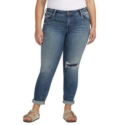 Silver Jeans Women's Boyfriend Jean (Size 26-29) Dark Wash Denim, Denim,Elastine,Poly + Cotton