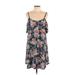 Bobeau Casual Dress - A-Line Scoop Neck Sleeveless: Blue Floral Dresses - Women's Size Large