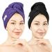 American Soft Linen 100% Cotton Hair Drying Towels for Women 2 Pack Head Towel Cap Cotton Hair Turban Towel Wrap Purple-Black