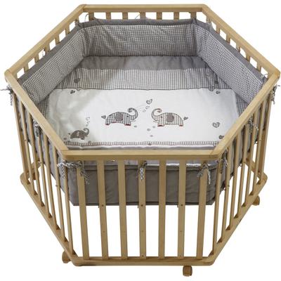 Laufgitter ROBA "Jumbotwins, 6-eckig, natur", Baby, beige (natur), Laufställe, mit Stoffeinlage und Nestchen; Rollen, höhenverstellbar