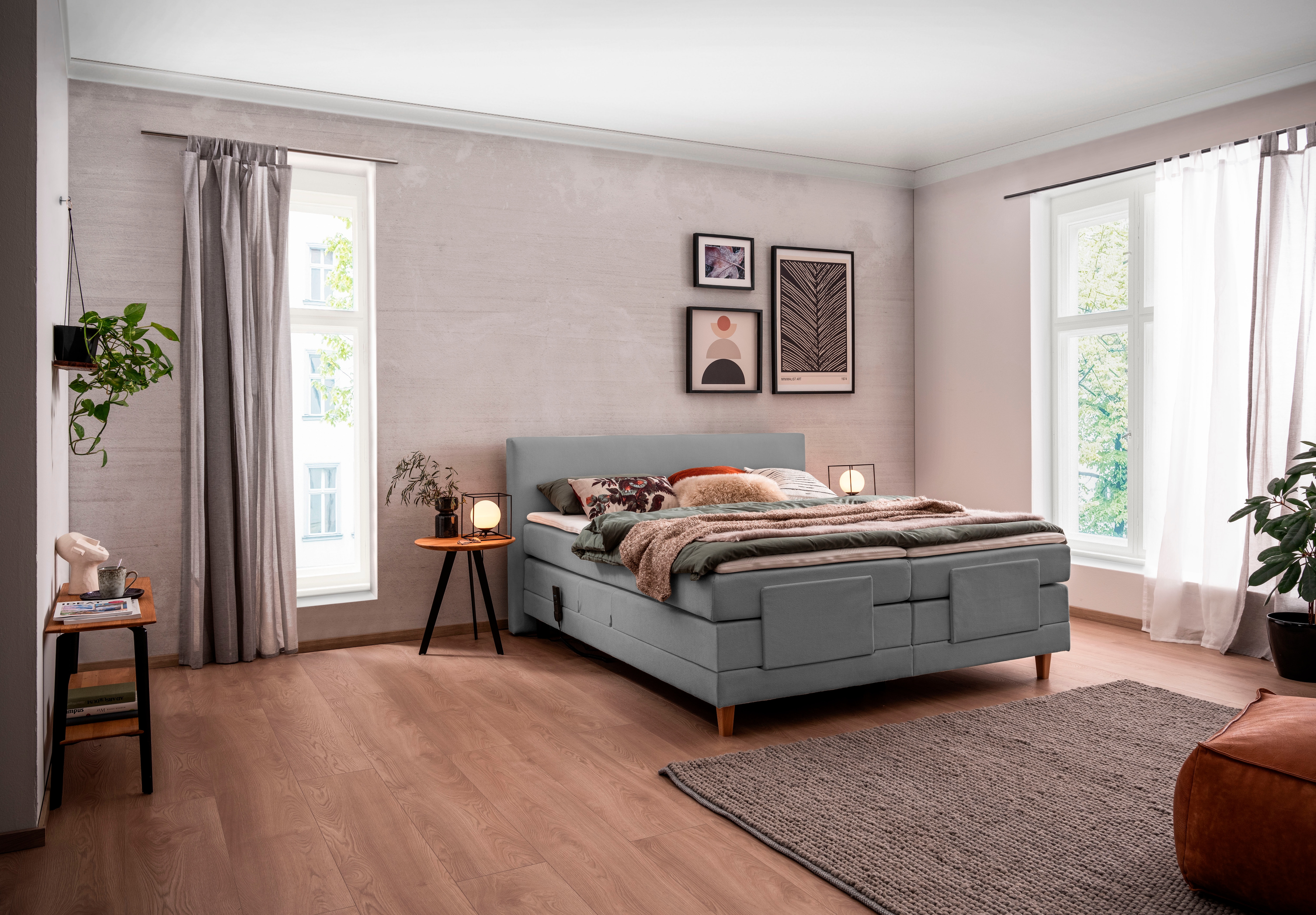 Boxspringbett ALINA "Primus", grau (anthrazit xbo 9), B:172cm L:212cm, Struktur fein XBO (100% Polyester), Komplettbetten, Boxspringbett, mit motorischer Verstellung, inkl. Matratzen und Topper Image
