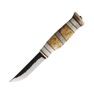 Wood Jewel Willow Grouse Knife 8in Overall 3.75in Carbon Steel Blade Curly Birch & Horn Handle 23RIE