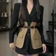 Blazer à simple boutonnage pour femme avec ceinture poche épissée haussement d'épaules cranté