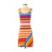 Calvin Klein Casual Dress - A-Line Scoop Neck Sleeveless: Orange Print Dresses - Women's Size 4