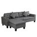 Modern L Shape Sofa, Square Armrests with Cup Holder, 4 Seater Faux Linen Sleeper Sofa for Living Room Bedroom, Apartment Etc