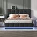 Tufted Upholstered Platform Bed Hydraulic Storage Bed, PU Finish Storage Bed with LED Lights & USB Charger for Bedroom