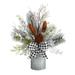 20" Holiday Winter Greenery with Pinecones and Gingham Plaid Bow Table Artificial Christmas Arrangement - 20