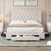 Velvet Fabric Upholstered Bed Queen Size Platform Bed with Tufted Headboard & 3 Drawers for Bedroom, No Box Spring Needed