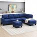 104" L-Shape Sectional Sofa 7 Seater Linen Fabric Couch with Chaise Lounge and Convertible Ottoman for Living Room, Office, Blue