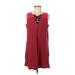 Talbots Casual Dress - Shift Tie Neck Sleeveless: Red Print Dresses - Women's Size Medium