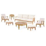 Lagos 7 Pc Sofa Set: Sofa 2 Lounge Chairs 2 Ottomans 39 Round Coffee Table & 22 Round Side Table With Cushions in Sunbrela Fabric #57003 Canvas White