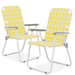 Magshion 2 Pack Portable Webbed Beach Chairs Folding Camping Woven Seats with Armrests for Outdoor Patio Lawn Lemon Yellow