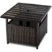 Outdoor Side Table with Umbrella Hole Rattan/Wicker Umbrella Stand Table Steel Metal Patio Bistro Table for Outdoor Deck Garden Pool Brown