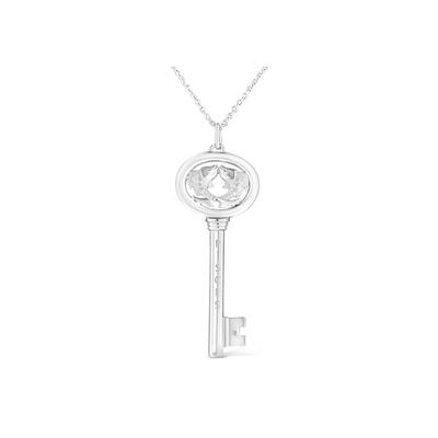 Women's Sterling Silver Diamond Accent Pisces Zodiac Key Pendant Necklace by Haus of Brilliance in White
