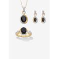 Women's Oval Genuine Onyx And Diamond Accent Gold-Plated Silver Necklace Set 18" by PalmBeach Jewelry in Black (Size 9)