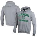 Men's Champion Gray Hawaii Rainbow Warriors Icon Logo Volleyball Eco Powerblend Pullover Hoodie