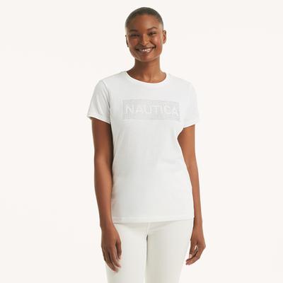 Nautica Women's Rhinestone Logo Graphic T-Shirt Bright White, S